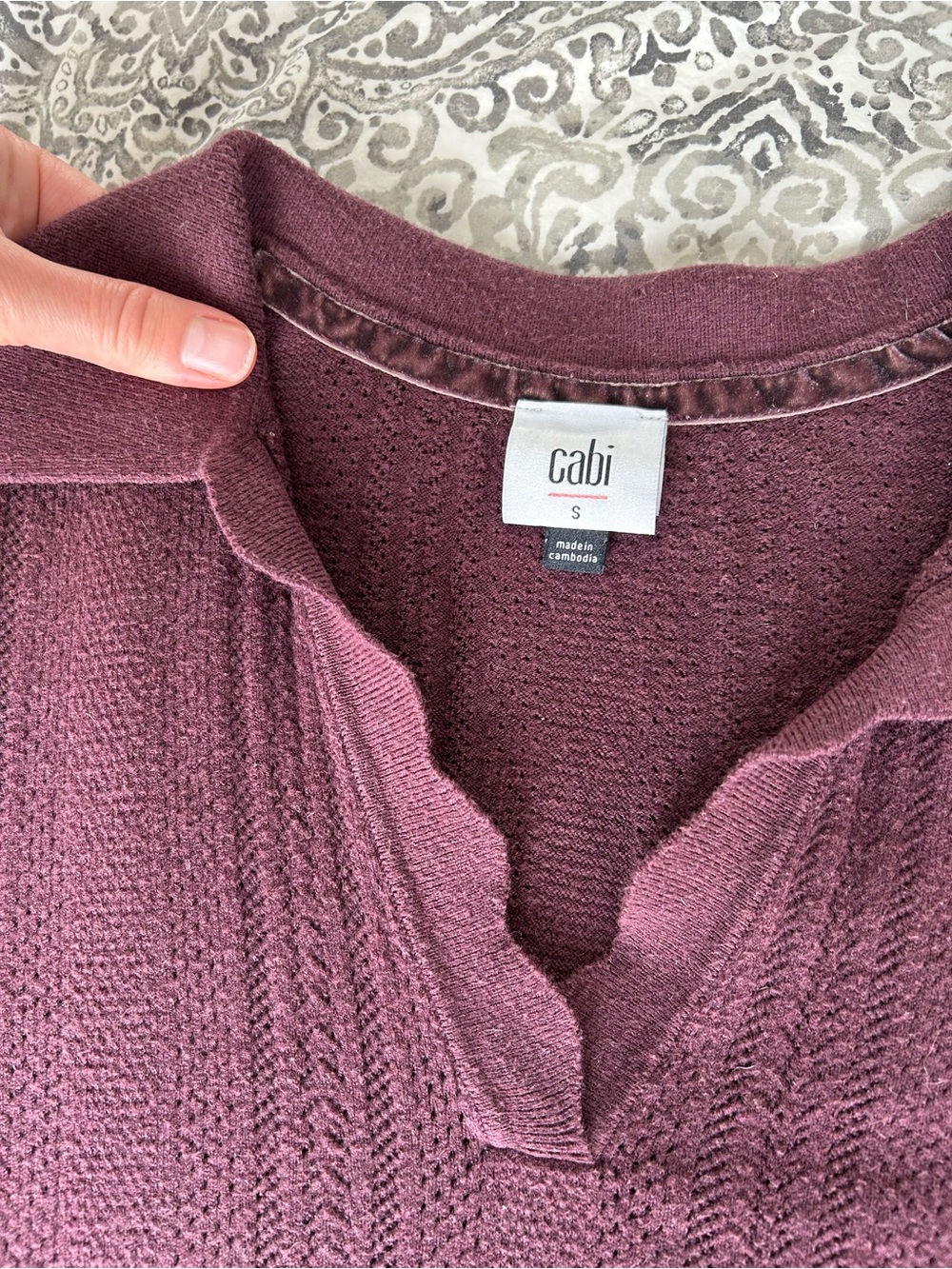 CAbi Women's small V-Neck Knit Polo in Plum